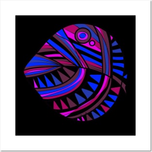 Mazipoodles New Fish Head Leaf Black Magenta Blue Posters and Art